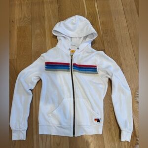 Aviator Nation White Hoodie with Multicolor Stripes